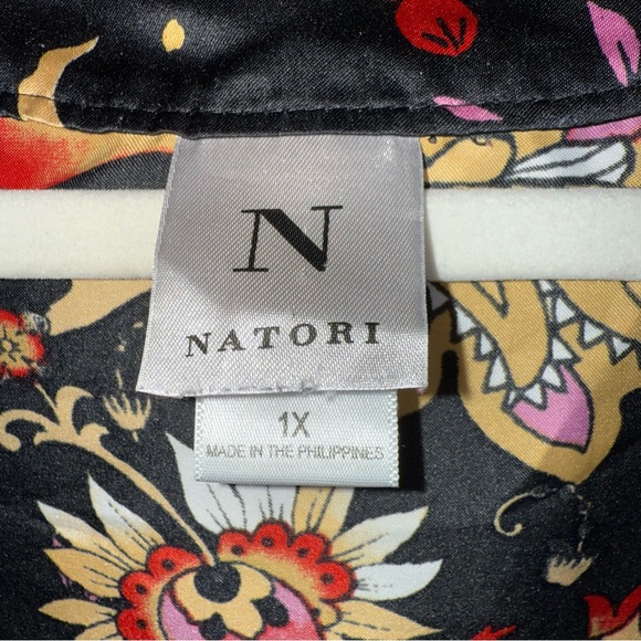 Natori Women's Sleep Gown Nightgown-Black Red Satin-3/4 Sleeve-V Neck-Size 1X - Picture 6 of 11